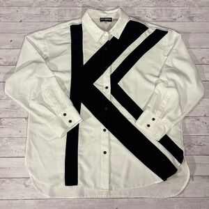 Karl Lagerfeld Paris Shirt Mens XL White Black Graphic Button Down Long Sleeve